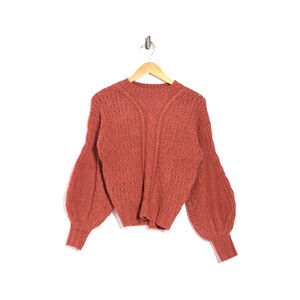 Love, Fire Women's Cable Knit Balloon Sleeve‎ Sweater in Marsala Large MSRP $35